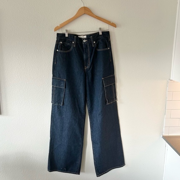 NWT SLVRLAKE Grace High Rise Wide Leg Cargo Jeans in Dark Denim - Picture 2 of 7